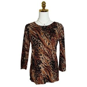 Notations Vintage‎  y2k Animal Print Long Sleeve Top womens Gold Metallic S/M